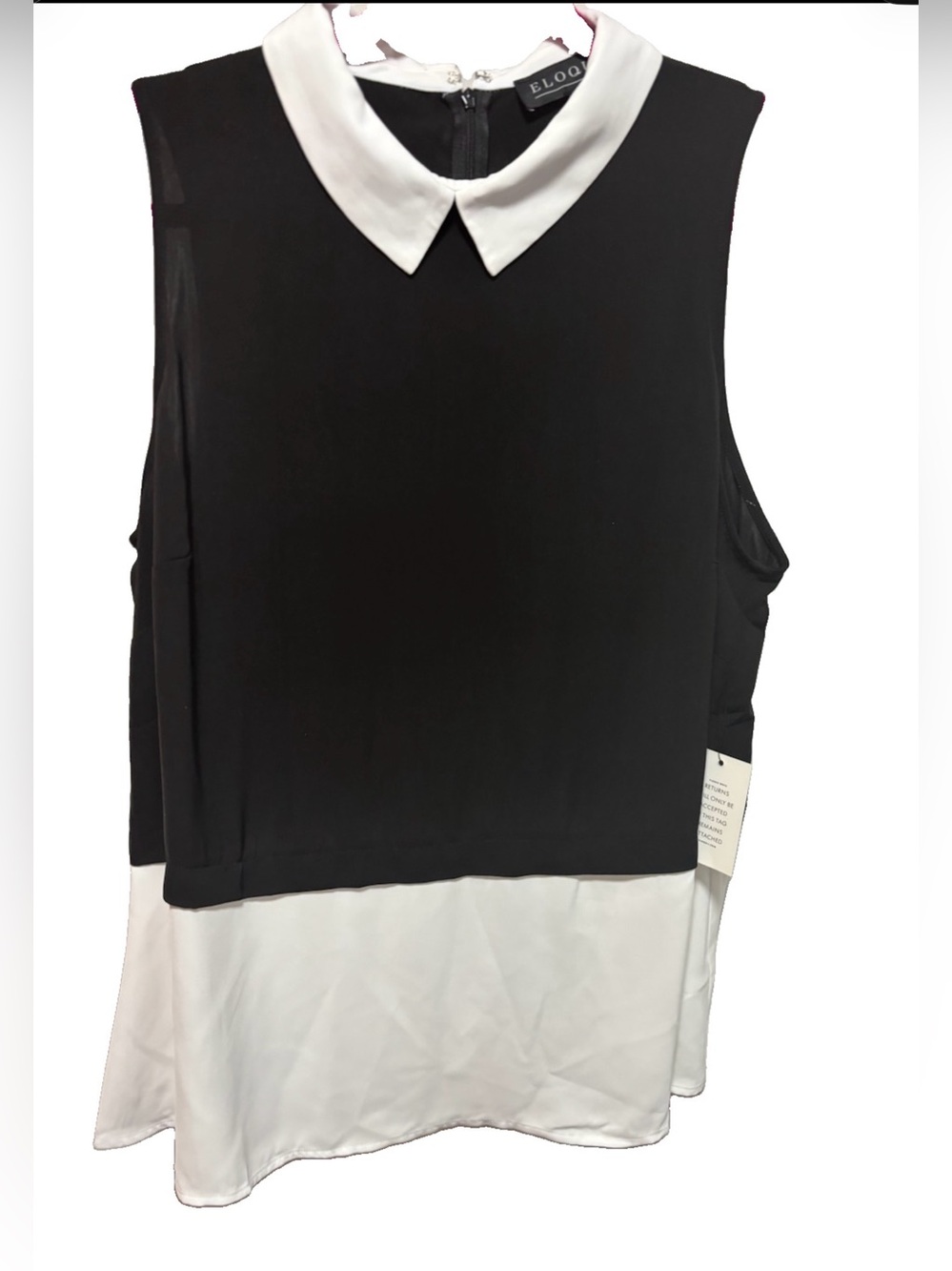 Eloquii Black and White Sleeveless Layered Collar sleeveless blouse